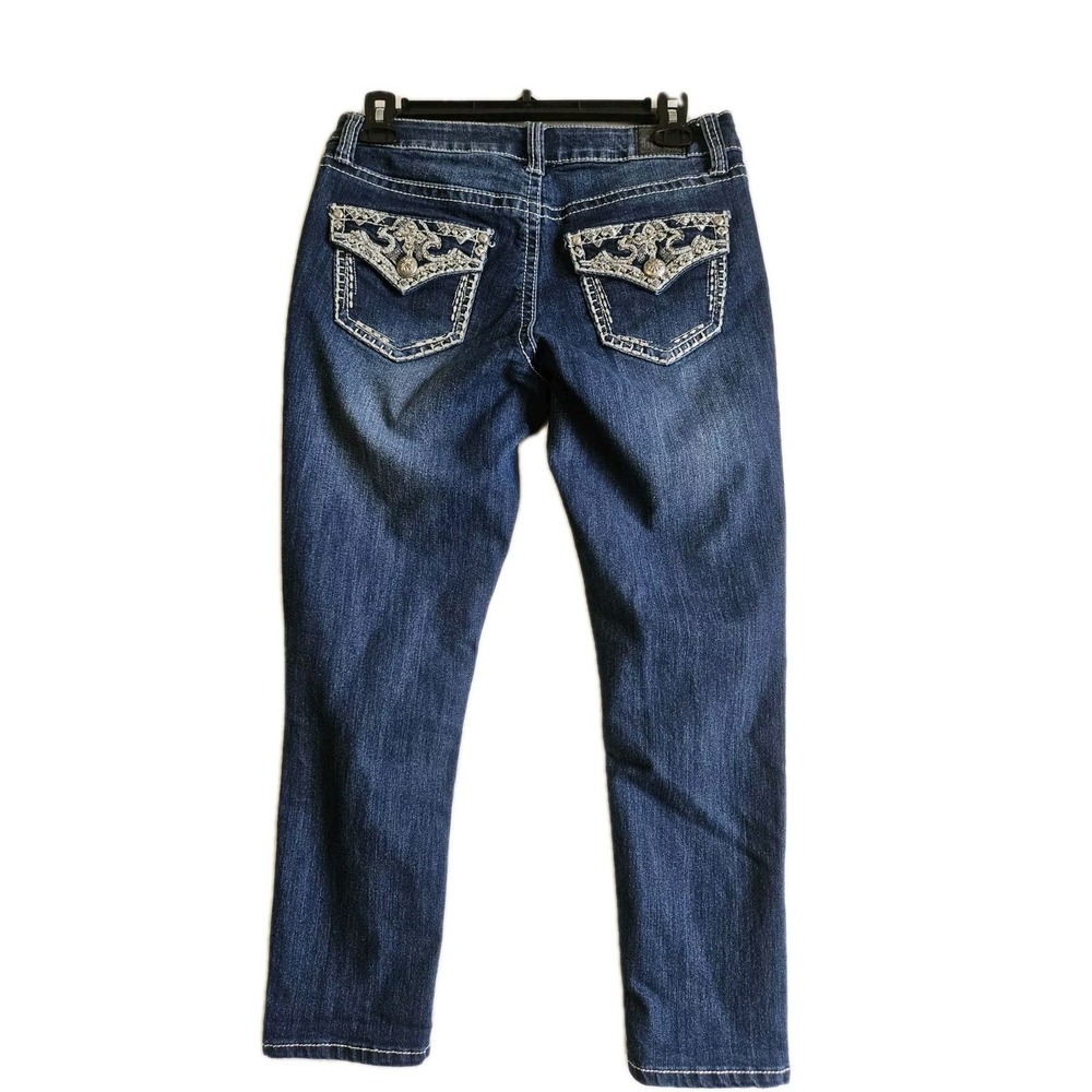 Love Indigo‎ Jeans Womens 4 Embellished Rhinestone Flap Pocket Contrast Stitch